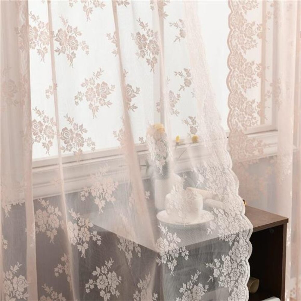Pink Lace Curtains for Bedroom - Country Floral Lace Curtains 84 Inches Long